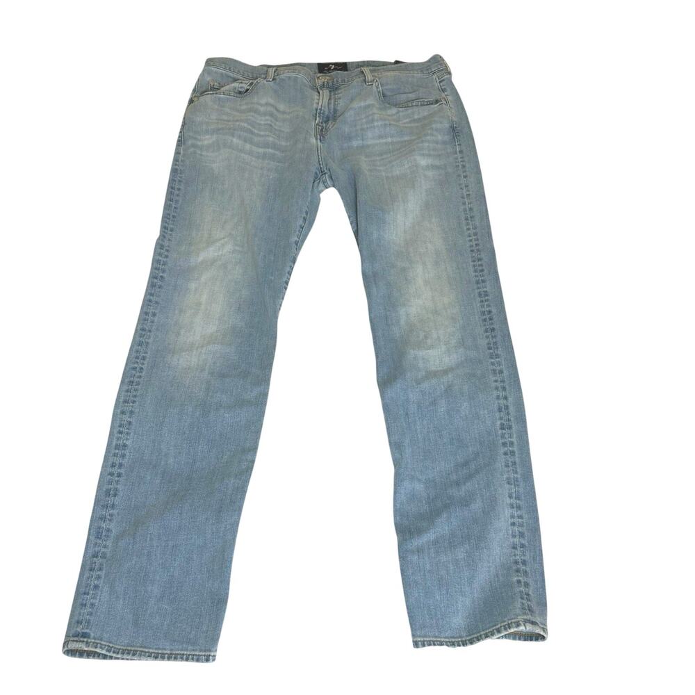 7 For All Mankind Men's Straight Leg Jeans Light Wash 38 x 32 Streetwear